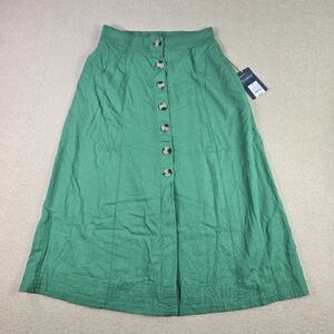 Universal Thread Green Linen Blend Button Front Midi Skirt XS NWT